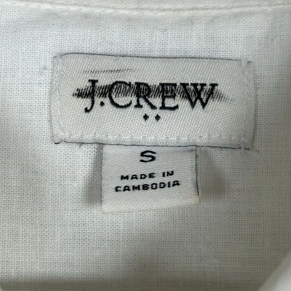 J Crew Shirt Womens Small White Linen Blend Button Up Short Sleeve Top CK744 NWT